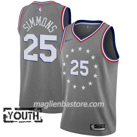 Maglia NBA Philadelphia 76ers Ben Simmons 25 2018-19 Nike City Edition Grigio Swingman - Bambino